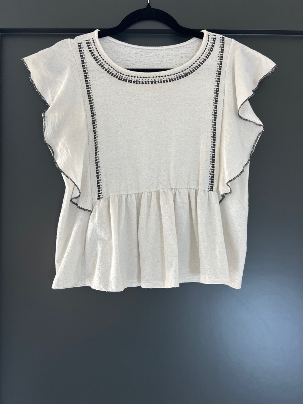 Women's Cream Ruffle Sleeve Peplum Top